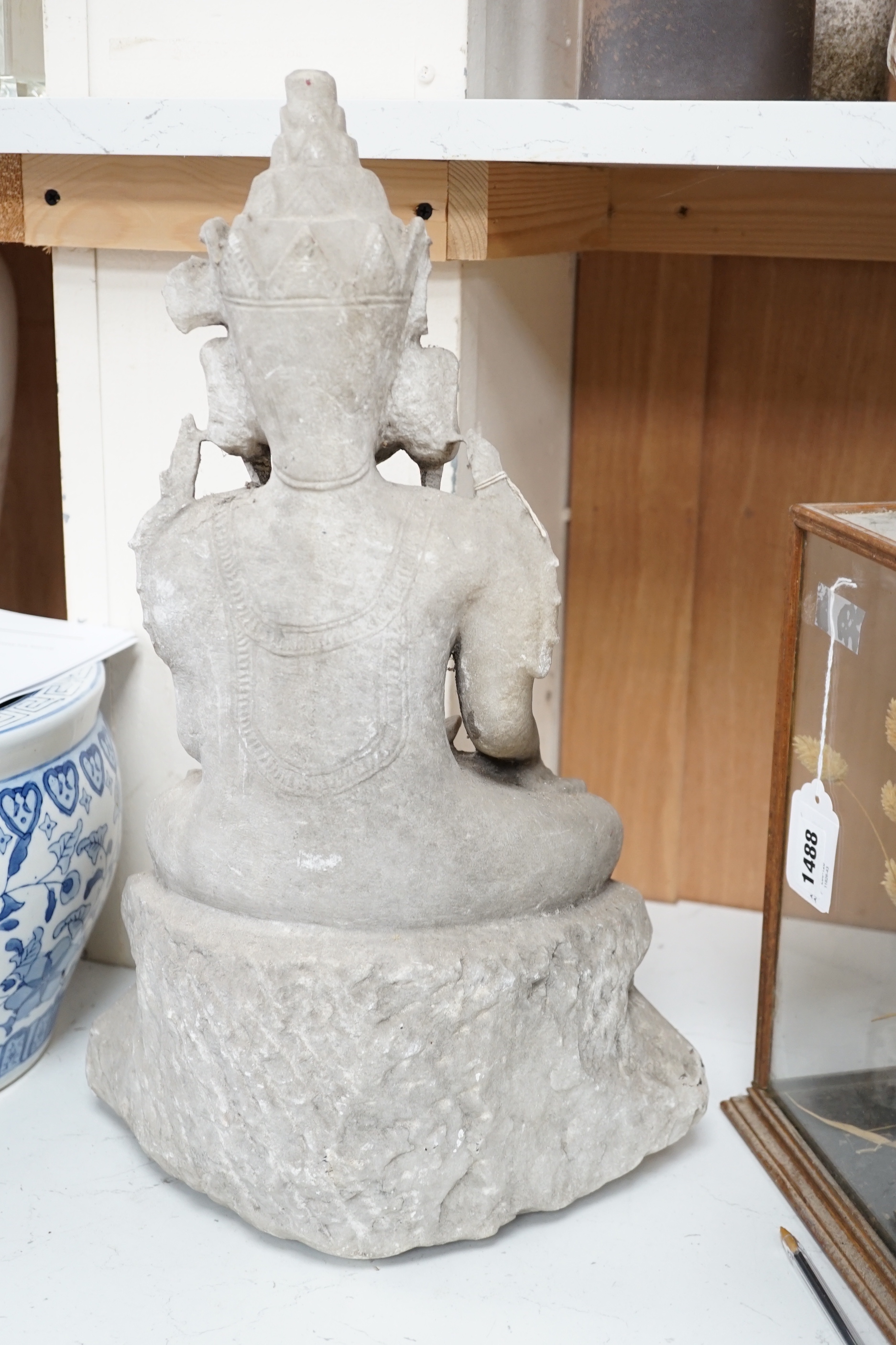 A Burmese carved alabaster figure of Buddha, 48cm tall